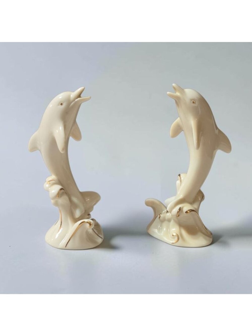 VTG 90s Lenox Ivory Porcelain Leaping Dolphin Figurine Pair 4”